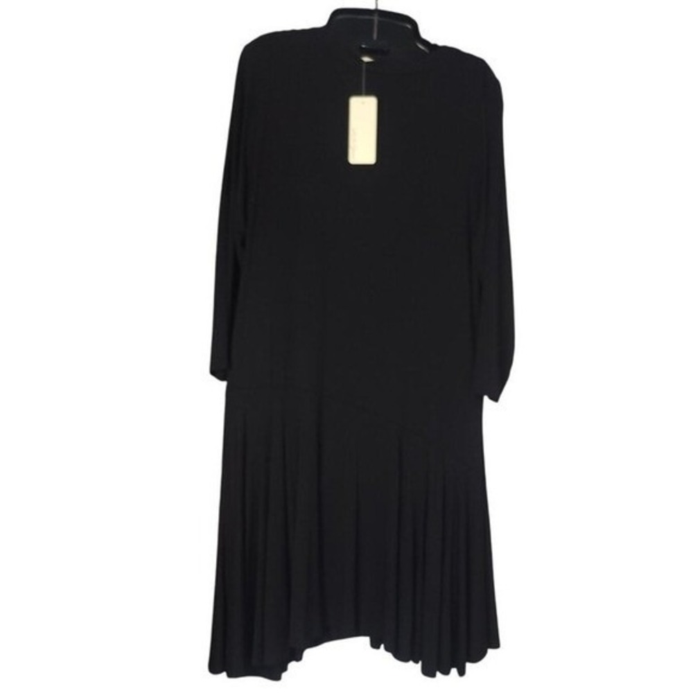 A La Tzarina Black V-Neck Drop Waist Tunic Dress Large Minimalist Lagenlook NWT - Picture 5 of 11